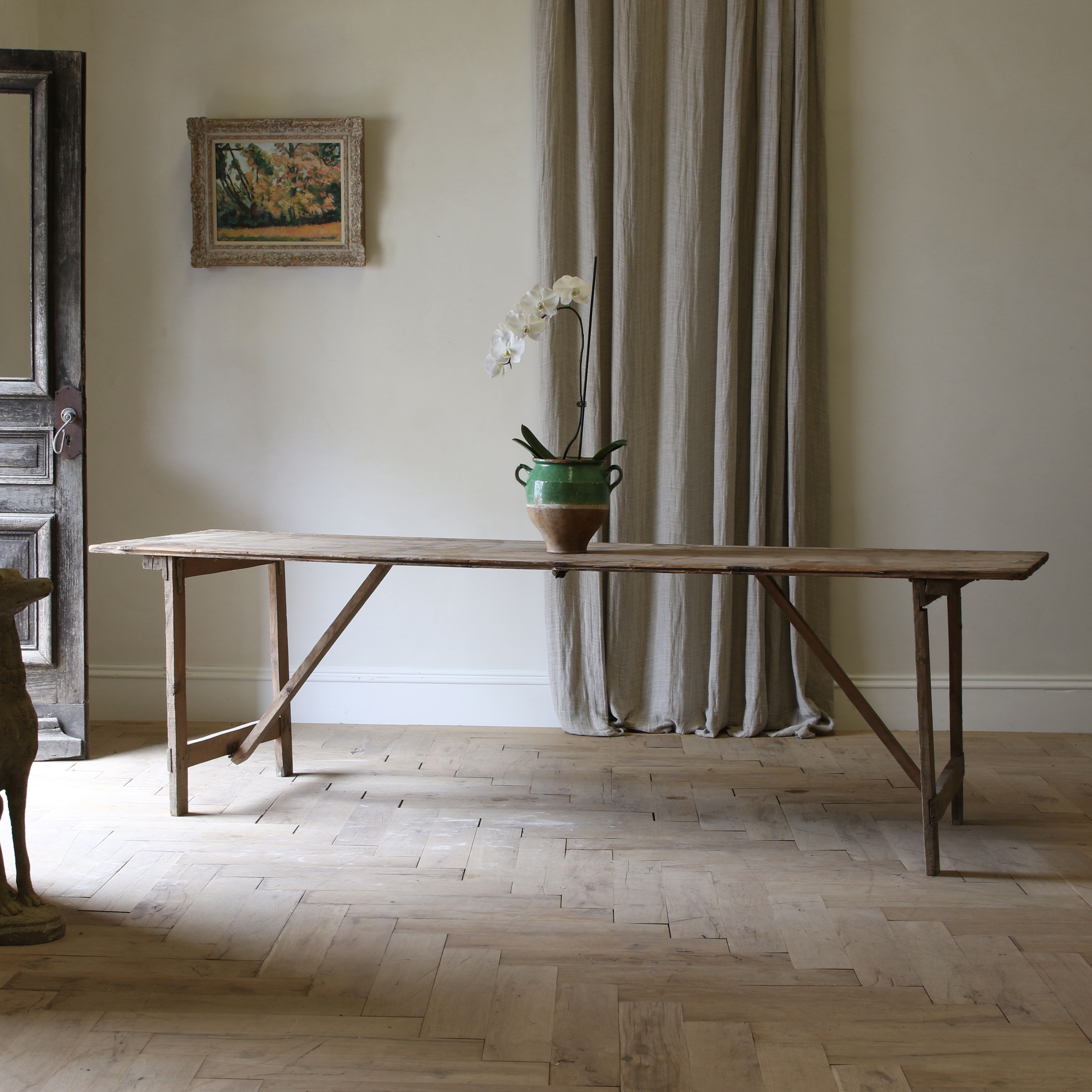 French Provincial Pine Trestle Table// Length 2.5m